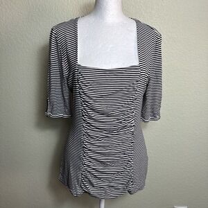 White House Black Market Women's Top Black/White Stripe Boat Neck 3/4‎ Sleeve M